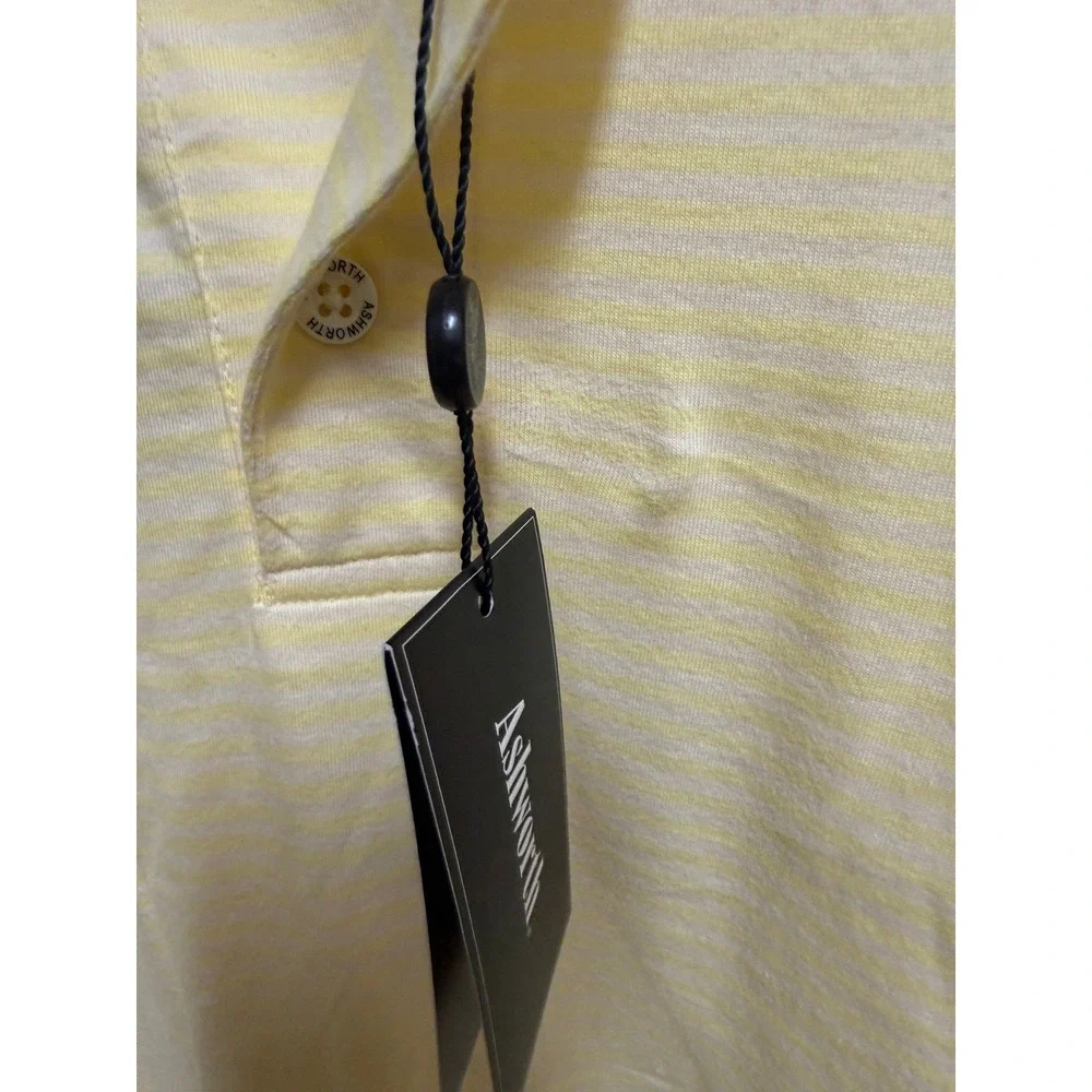 Ashworth Mens XL Yellow Striped Short‎ Sleeve Cotton Golf Polo Shirt AM 1271 NWT